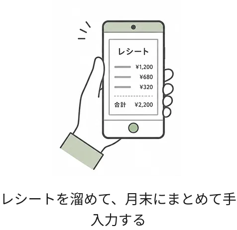 レシートを溜めて、月末にまとめて手入力する