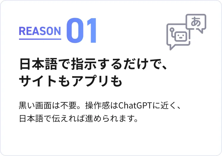 日本語で指示するだけで、サイトもアプリも