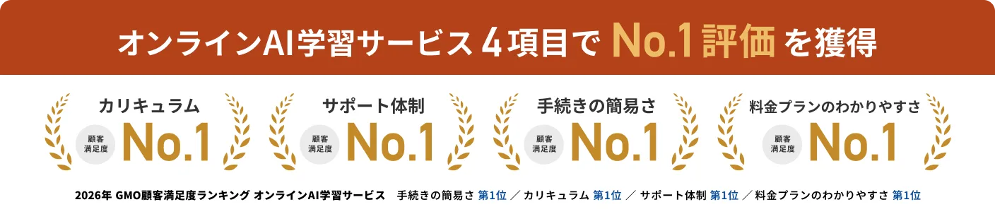 2026年 GMO顧客満足度ランキング オンラインAI学習サービス 4項目でNo.1評価を獲得