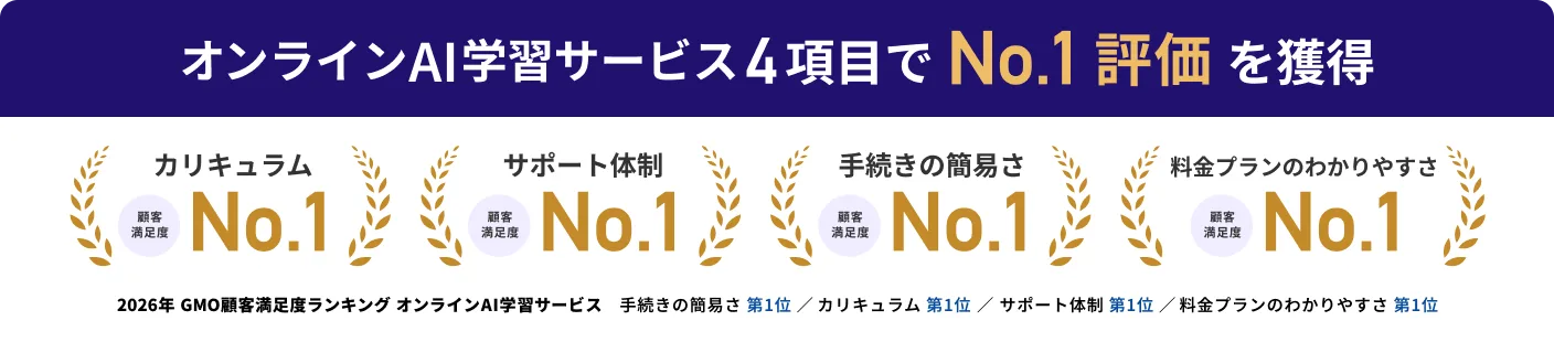 オンラインAI学習サービス4部門でNo.1評価を獲得
