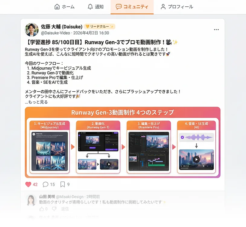 受講生同士が繋がれるコミュニティ
