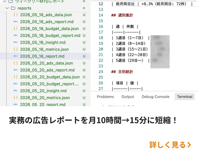 実務の広告レポートを月10時間→15分に短縮!